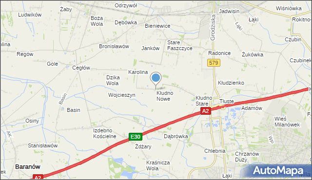 mapa Kłudno Nowe, Kłudno Nowe na mapie Targeo